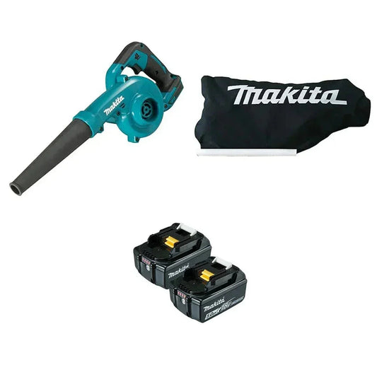 MAKITA CORDLESS LEAF BLOWER INCLUDING DUST BAG AND 2 X 5.0AH BATTERIES